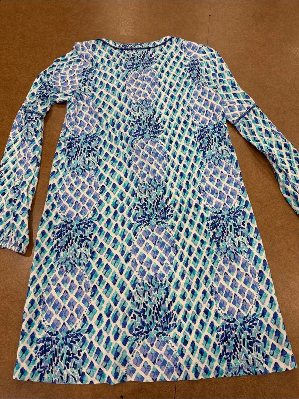 Lilly Pulitzer Costal Pineapple Blue & Teal Mosaic Midi Dress Size S